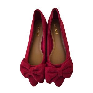 Bamboo Womens Poet Red Velvet Toe Bow Ballet Flats 6.5